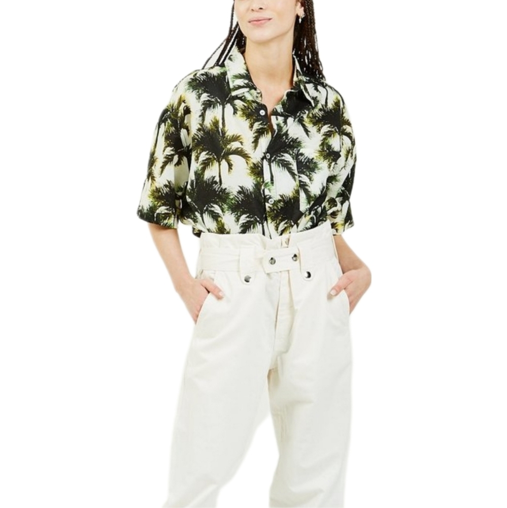 NWT • OVERLOVER | Temescal Neon Palms Linen Top / Button Down Shirt  in Size XS
